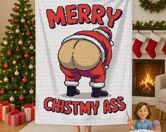 Funny Christmas Crochet Blanket Pattern PDF – Adult Humour Santa Butt Graphgan, Novelty Holiday Throw, Sc Hdc Dc Tapestry Intarsia Crochet