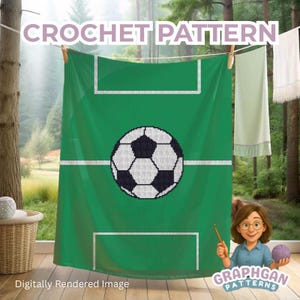 Padrão de crochê de futebol. Manta esportiva em crochê. Decoração infantil para casa ou presente com tema de futebol. PDF fácil com técnicas de ponto baixo, meio ponto alto, ponto alto e ponto tunisiano simples para intársia ou tapeçaria.