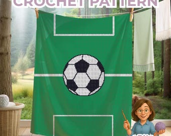 Soccer crochet pattern.  Sports graphgan blanket.  Children's football home decor or gift. Easy SC, Hdc, Dc, Tss Intarsia or tapestry pdf.