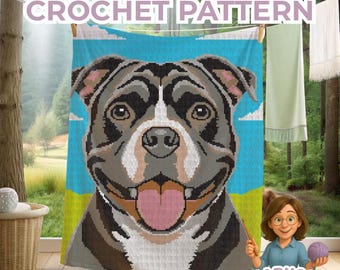 Dog Crochet Blanket pattern: Staffordshire Bull Terrier Dog-Lover throw.  Animal gift home decor. Pattern Sc, Hdc, Tss, Tapestry, Intarsia.