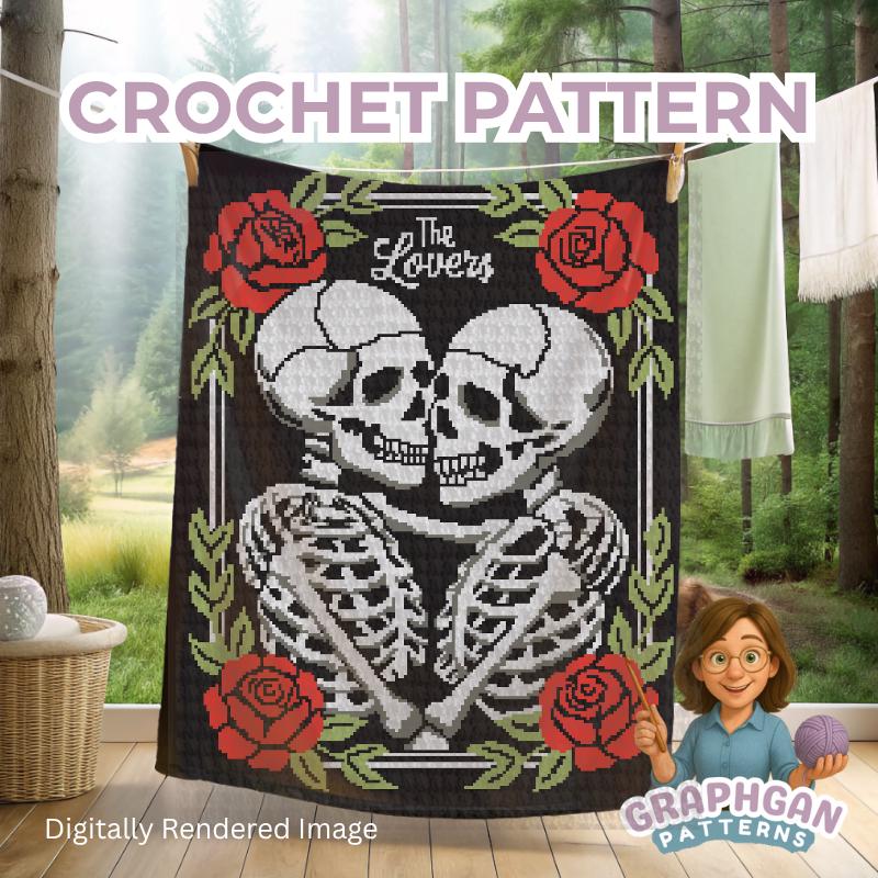 The Lovers Tarot Crochet Blanket Pattern - Skeleton Graphgan