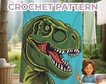 Trex Crochet Blanket Pattern, Dinosaur Graphgan , Tyrannosaurus Rex Afghan, Jurassic Decor, Boy Child Bedroom Throw, Easy Sc Hdc Tss PDF