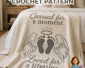 Baby Memorial Crochet Blanket Pattern, Angel Wings and Footprints Graphgan, Pregnancy Loss Remembrance Throw Gift, Digital PDF Sc Hdc Tss