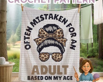 Funny Crochet Graphgan Blanket Pattern.  Modern afghan throw with Sarcastic adult humour quote. Decor or Gift for a woman. Sc, Hdc, Tss PDF
