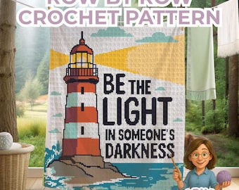 Lighthouse Crochet Blanket Pattern – nautical ocean graphgan with sea and quote, perfect for coastal décor or gift, SC HDC TSS crochet
