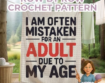 Adult Crochet Blanket Pattern | Funny Typography Graphgan design for Home Decor or modern naughty Afghan gift. Sc Hdc Tss.