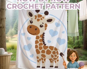Baby Giraffe Crochet Graphgan Pattern, Animal Blanket for Baby, SC HDC DC, Tunisian, Tapestry Chart, Newborn Stroller Crib Nursery Decor