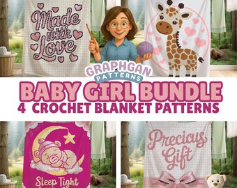 Baby Graphgan Blanket, Crochet Pattern Bundle for newborn baby, baby shower gift or nursery decor. Sc, Hdc, Tss, Tapestry Easy PDF.
