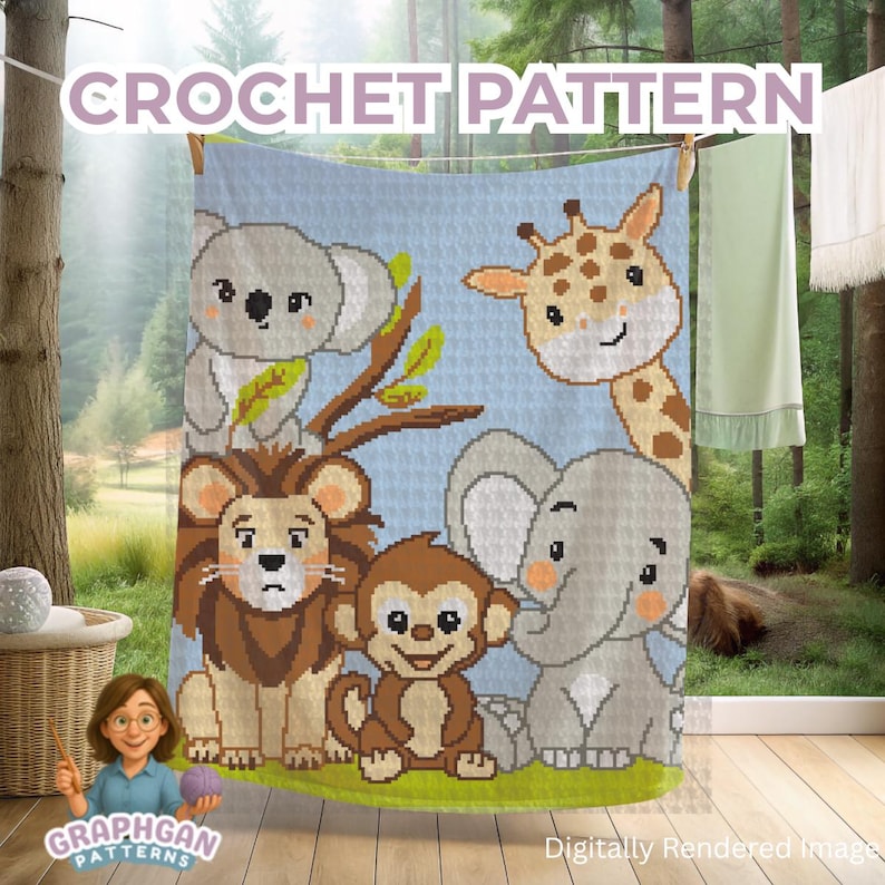 Jungle Baby Crochet Blanket Pattern. Safari Animal Graphgan for Baby ...