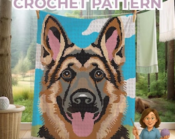 Dog Crochet Blanket pattern: German Shepherd Dog-Lover throw.  Animal gift, home decor. Easy Pattern Sc, Hdc, Tss, Tapestry, Intarsia Graph