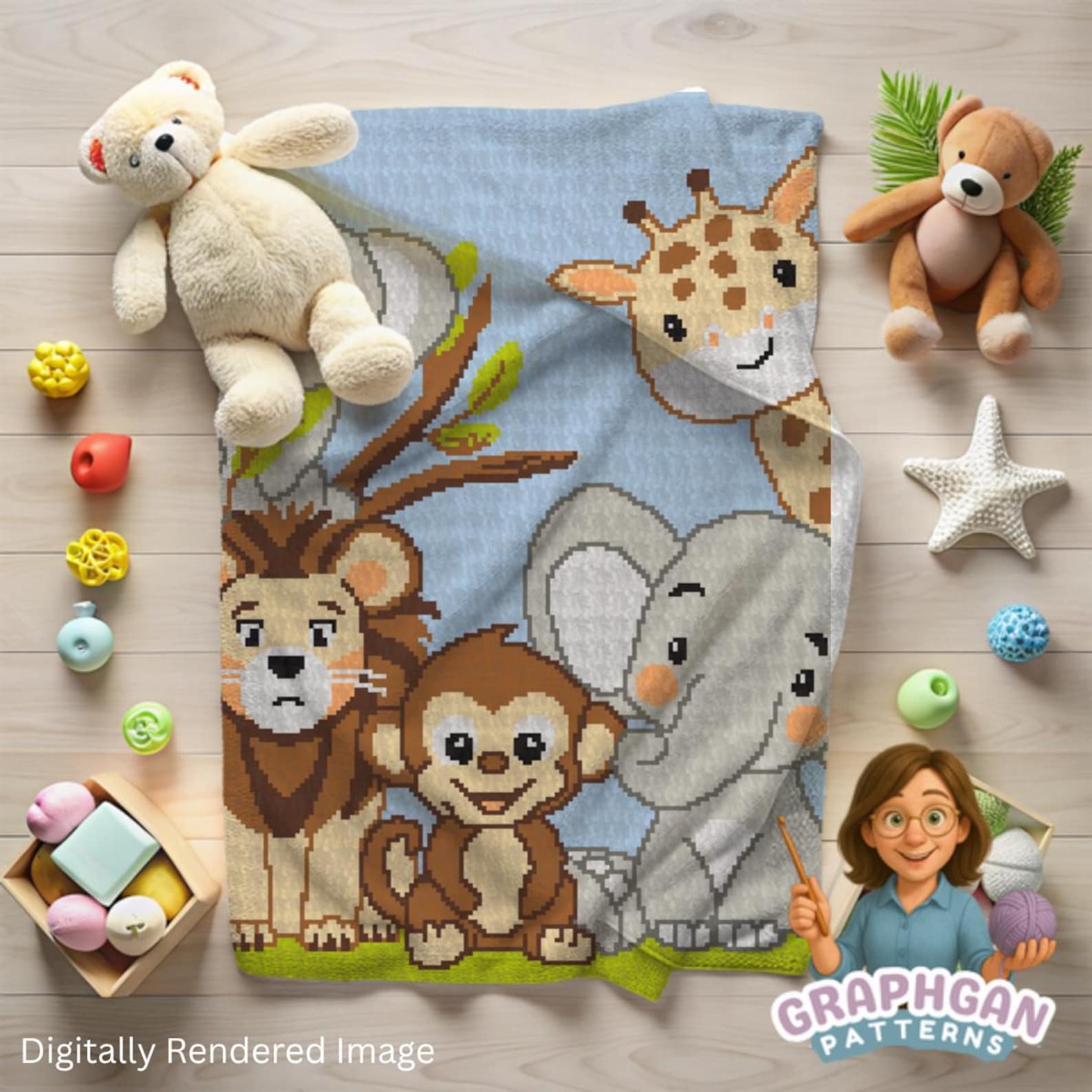 Jungle Baby Crochet Blanket Pattern. Safari Animal Graphgan for Baby ...