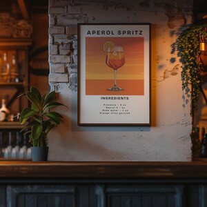 Aperol Spritz Cocktail Poster | Bar Cart Wall Art | Kitchen Drink Print | Summer Aperitif Decor | Mixology Gift | Orange Spritz Illustration