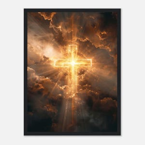Radiant Christian Cross Mounted Framed Poster – Inspirational Christian Wall Art