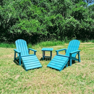 Handcrafted Wood Adirondack Outdoor Patio Chairs with Ottoman and Table