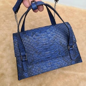 Navy Python Skin Bag | Handmade Exotic Leather Purse for Women | Snakeskin Handbag | CODE : BA015