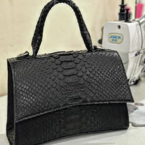 Black Python Skin Bag | Handmade Exotic Leather Purse for Women | Snakeskin Handbag | CODE : BA013