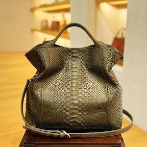 Black Python Handbag | Exotic Handmade Python Leather &quot;Asphalt&quot;