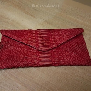 Red Python Skin Wallet | Handmade exotic Leather Wallet for Women | Snakeskin Pochette