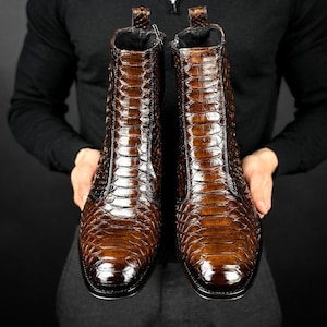 Handmade Python Leather Cowboy Boots: Exotic Brown Western Footwear