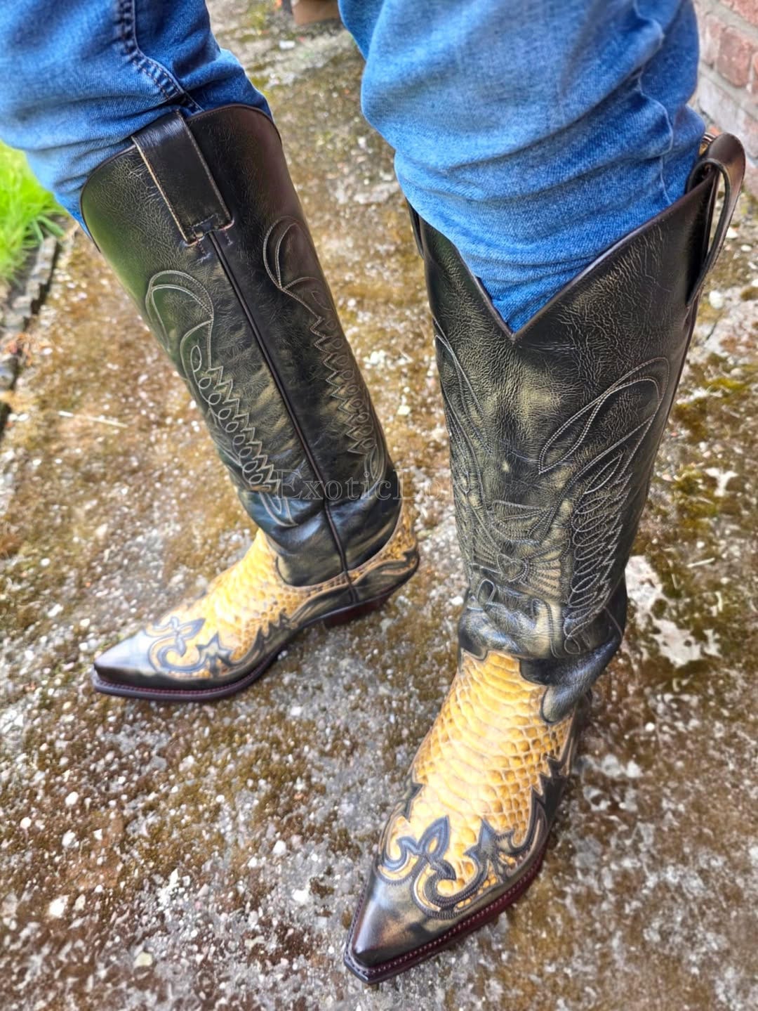Handmade Python Leather Cowboy Boots: Exotic Yellow Leather Footwear ...