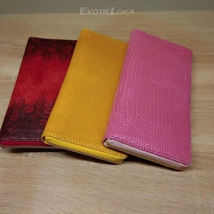 Handmade Red Lizard Leather Wallet | Exotic Women&#39;s Pochette