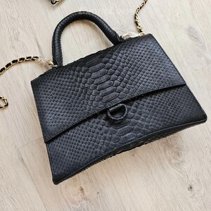 Black Python Skin Bag | Handmade Exotic Leather Purse for Women | Snakeskin Handbag | CODE : BA011