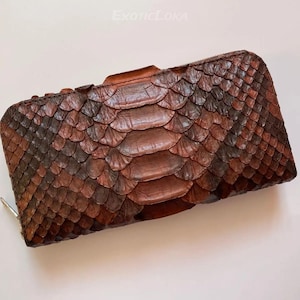 Handmade Brown Python Leather Wallet | Exotic Snakeskin Pochette