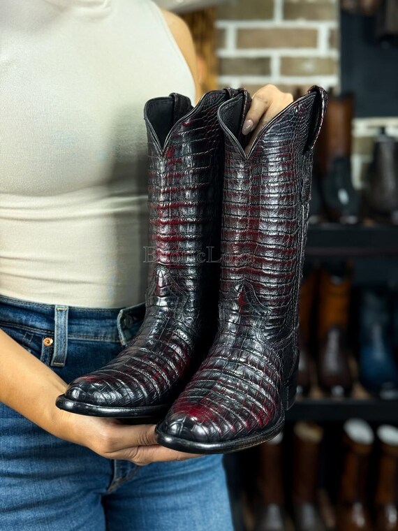 Handmade Alligator Leather Cowboy Boots: Exotic Brown Leather Footwear | The Price Includes US Import Tax