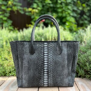 Black Python Handbag | Exotic Handmade Python Leather &quot;Spacelack&quot;