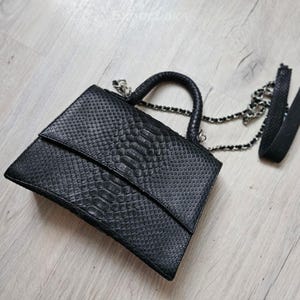 Black Python Skin Bag | Handmade Exotic Leather Purse for Women | Snakeskin Handbag | CODE : BA012