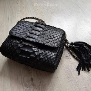 Handmade Black Python Skin Bag: Exotic Leather Handbag