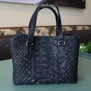 Handmade Black Python Leather Bag: Exotic Snakeskin Purse