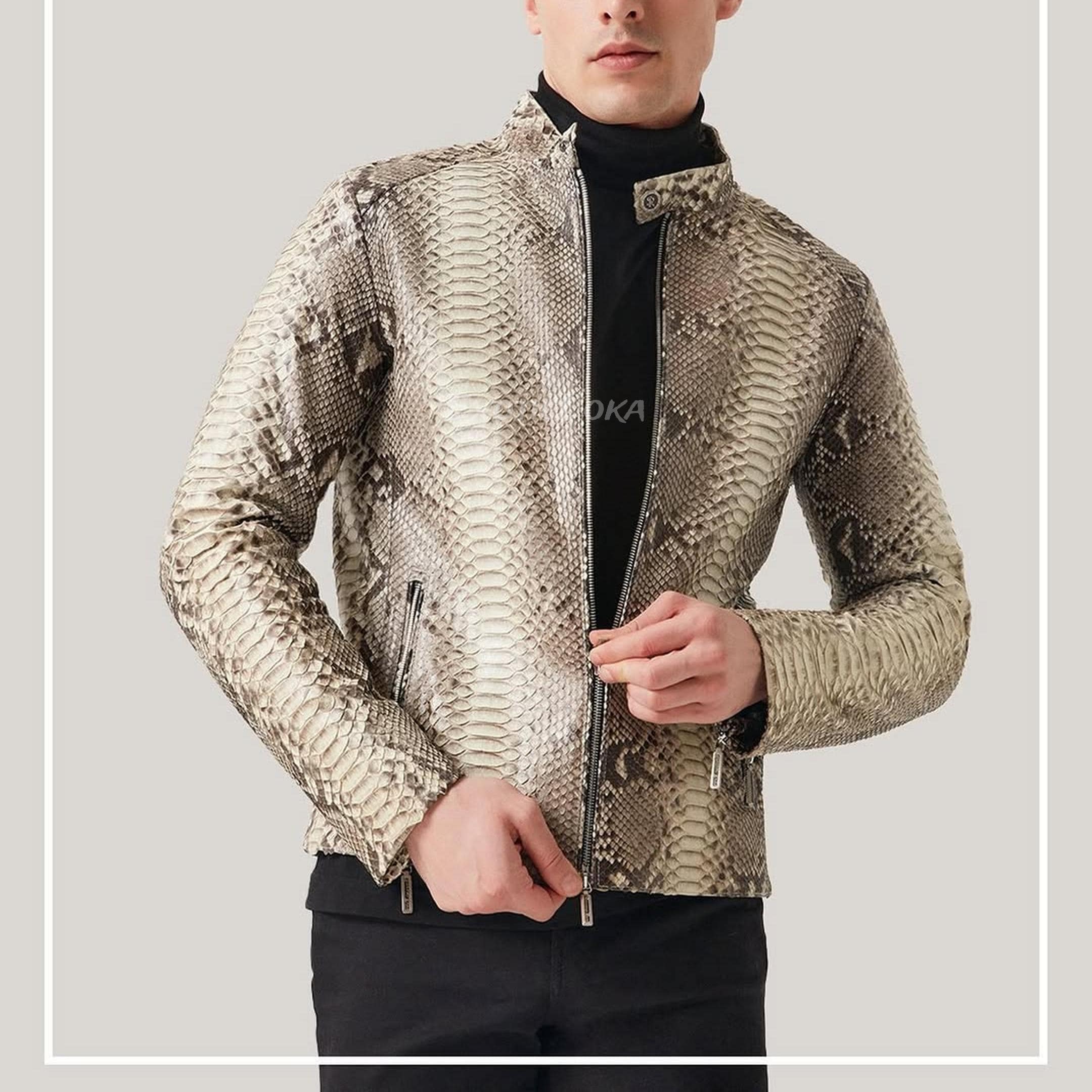 ベージュ パイソン　ヘビ柄 レザージャケット レザークラフト・革販売のニシカワレザー