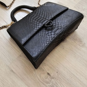 Black Python Skin Bag | Handmade Exotic Leather Purse for Women | Snakeskin Handbag | CODE : BA010