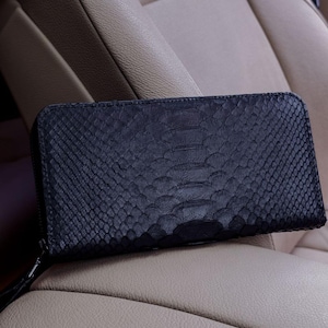 Black Python Leather Wallet | Handmade Snakeskin Pochette
