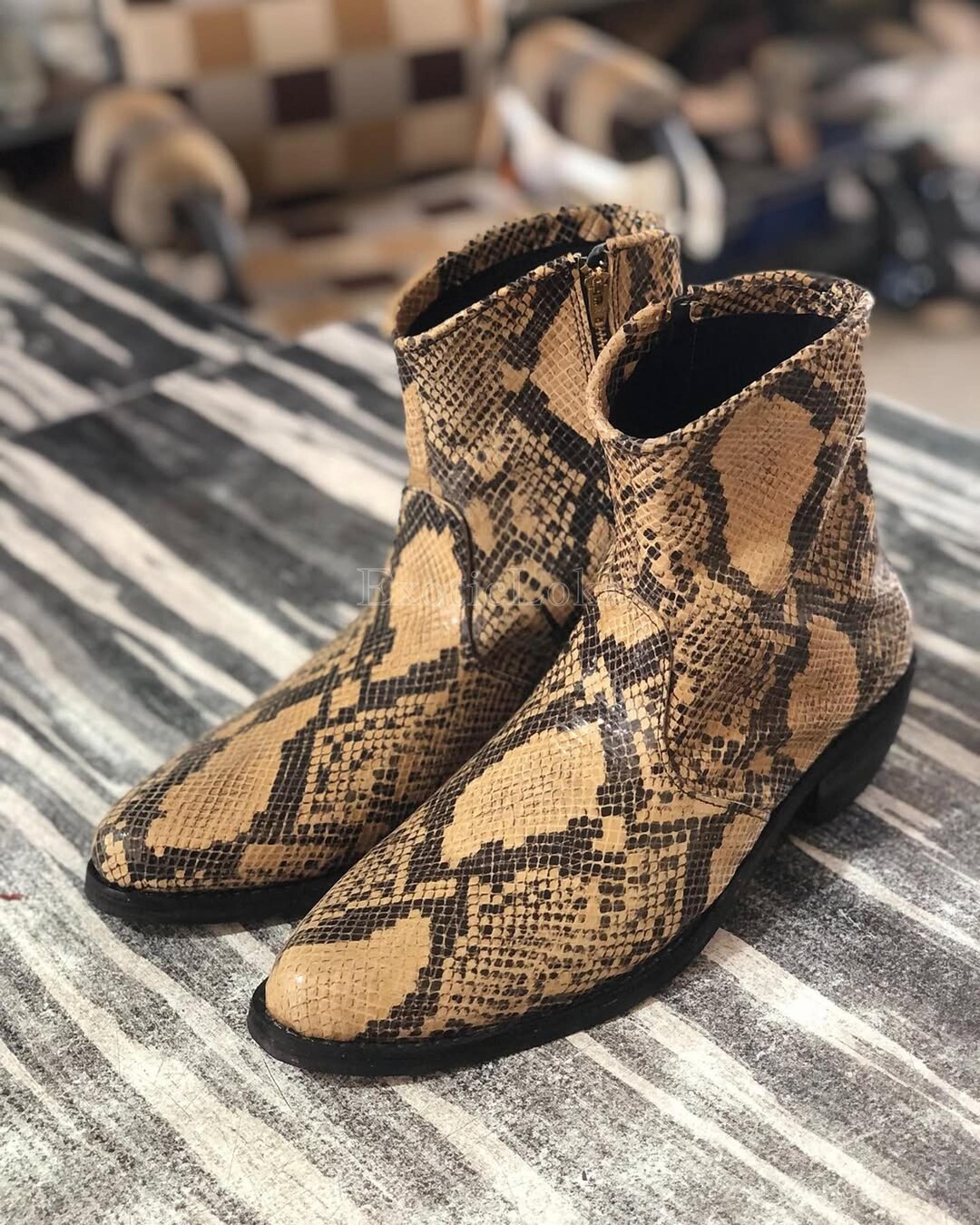 Handmade Python Leather Cowboy Boots: Exotic Beige Western Footwear ...