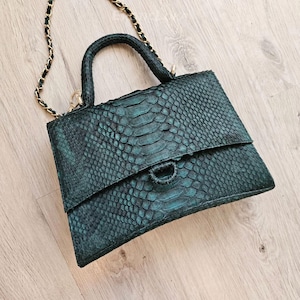 Green Python Skin Bag | Handmade Exotic Leather Purse for Women | Snakeskin Handbag | CODE : BA009