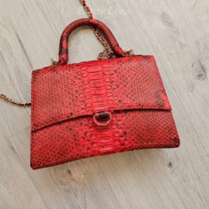 Red Python Skin Bag | Handmade Exotic Leather Purse for Women | Snakeskin Handbag | CODE : BA007