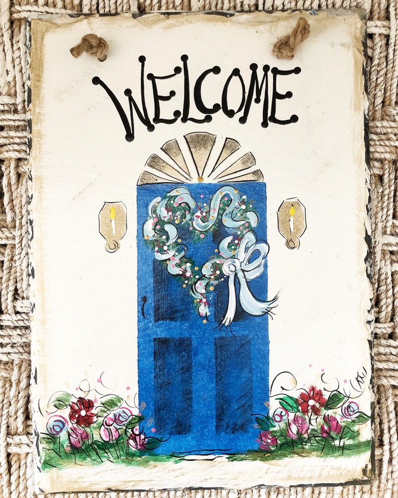 Painted Slate Sign Spring Slate Signs Welcome Sign Hand Etsy