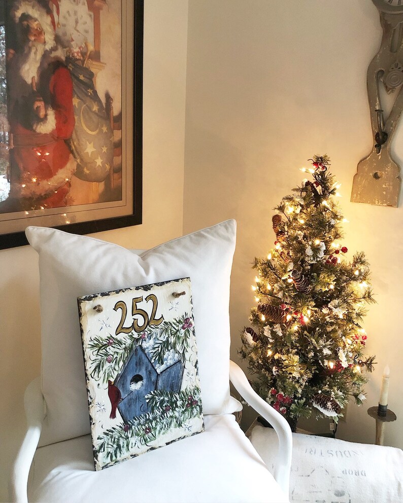 Hand Painted Slate Painted Slate Sign Painted Slate Christmas Slate Winter Slate Sign Birdhouse Slate Front Door Slate,