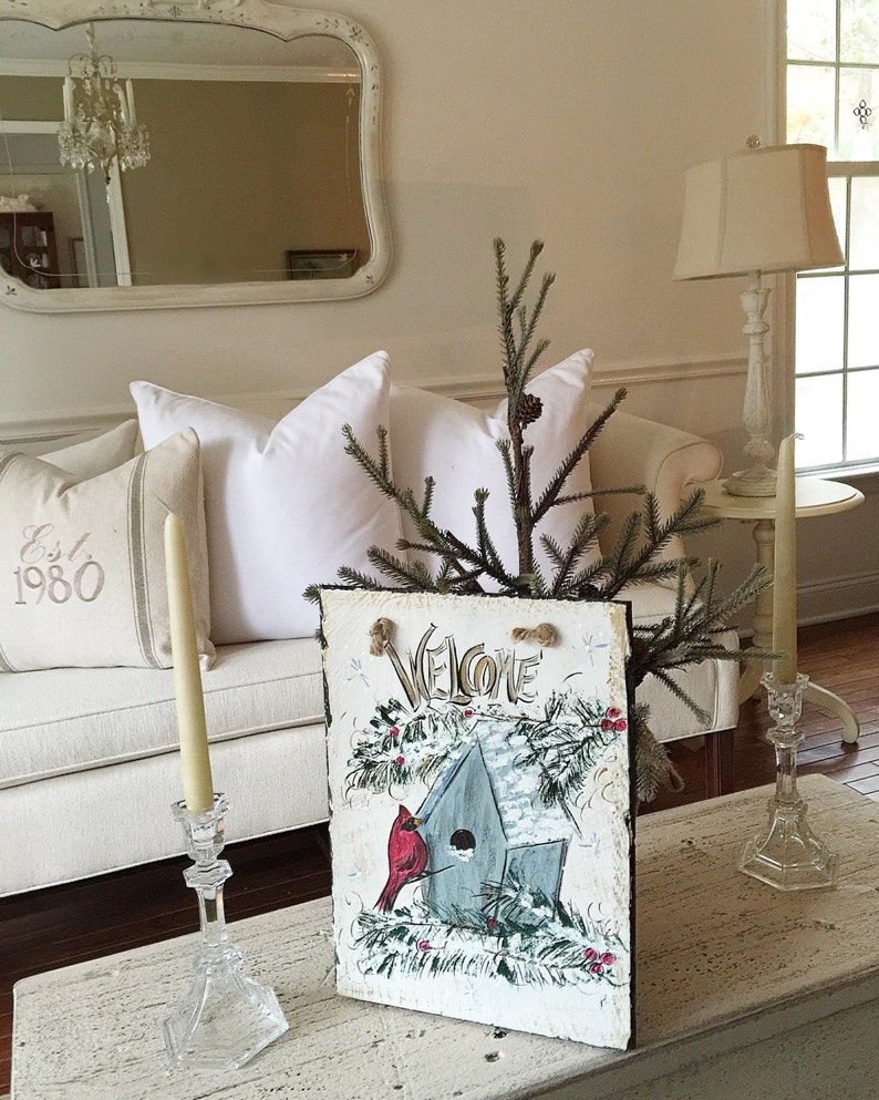 Hand Painted Slate Painted Slate Sign Painted Slate Christmas Slate Winter Slate Sign Birdhouse Slate Front Door Slate,