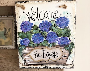 Painted Slate Sign  Summer Slate Sign Welcome Slate, Front Door Slate, Home Decor Spring Slate Sign, Garden Slate Sign, Welcome Slate Sign