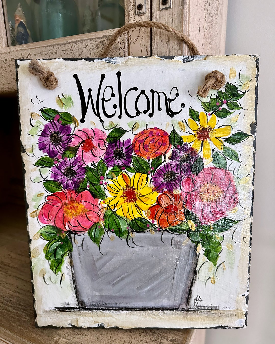 Summer Slate. Spring Slate Welcome Sign. Personalized Sign. Floral Art ...