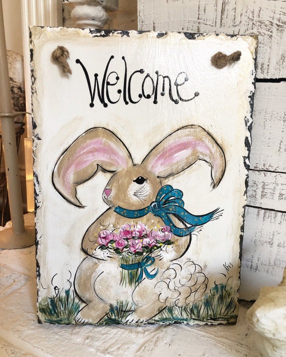 Spring Slate Signs Bunny Slate Easter Slate Sign Bunny Sign Etsy