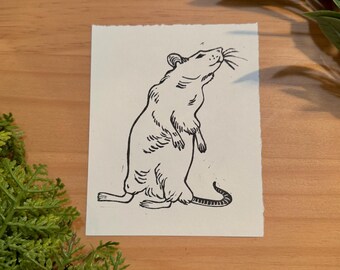 Rat Handmade Linocut Print