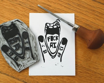 Mini grabado en linóleo hecho a mano anti-IA
