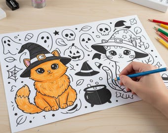 Witchy Cat Coloring Book: Halloween Printable Pages (DIY Booklet)