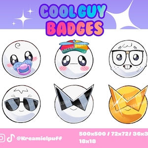 Cool Guy Sub Badges for Twitch, Kick or Youtube - Cute Funny Premade streaming assets for streamers