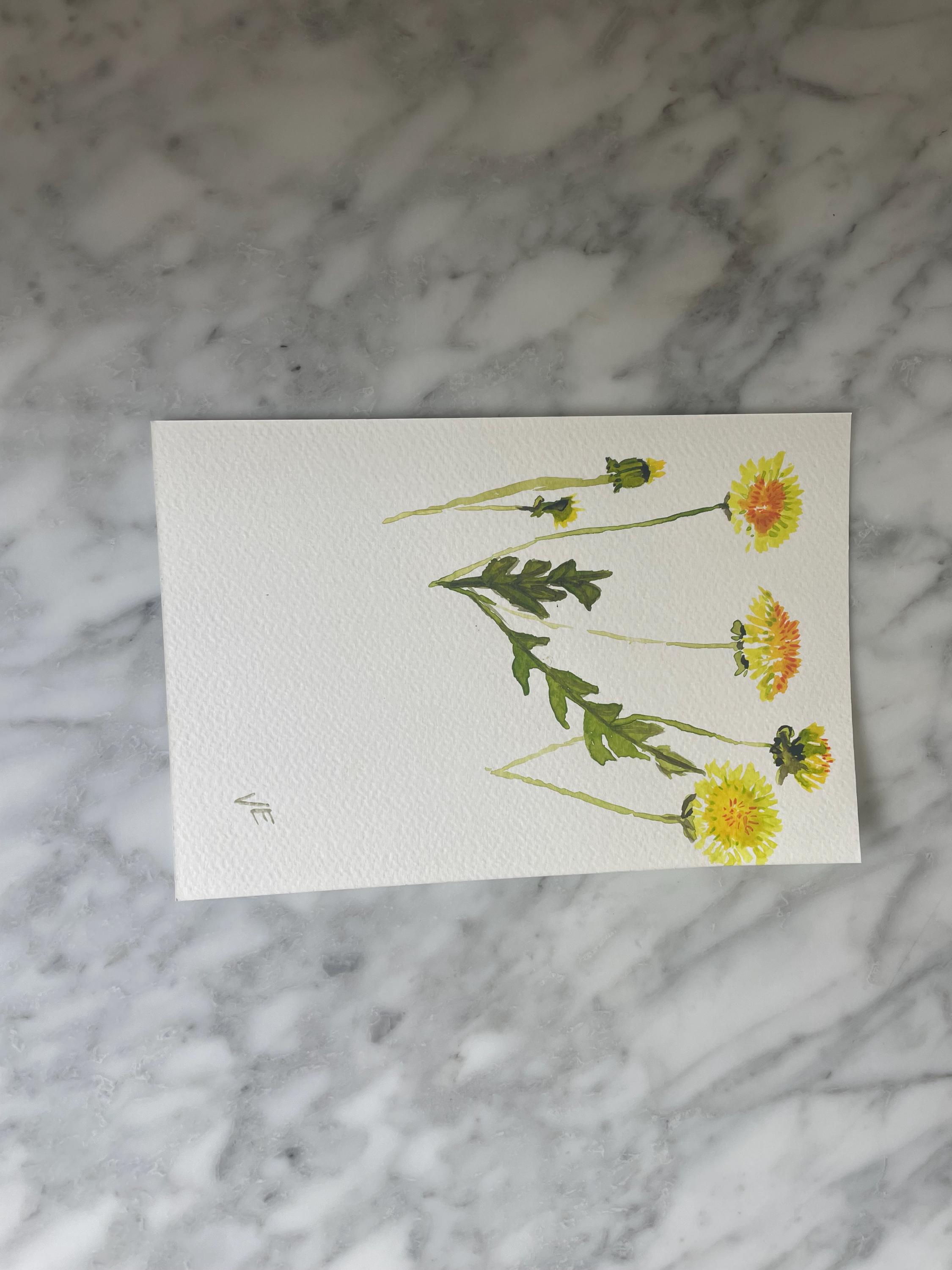 タンポポの水彩画 6インチ×9インチ - Etsy 日本