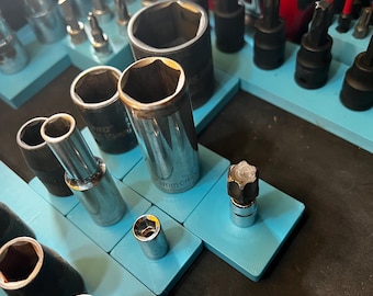 Organizzatori modulari per prese da 1/4", 3/8", 1/2" / Supporti magnetici / Si adattano a una vasta gamma di marche / Organizzatore per cassetti / Organizzatore per cassette degli attrezzi